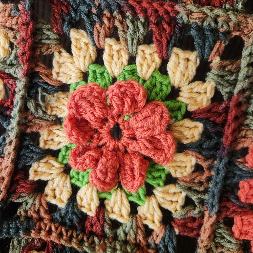 Vintage 1970's Handcrafted Multicolor Crochet Blanket‎
